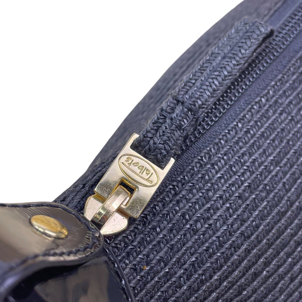 Talbots Women’s Black Braided Handle Faux Leather Trim Zip Closure Shoulder Bag