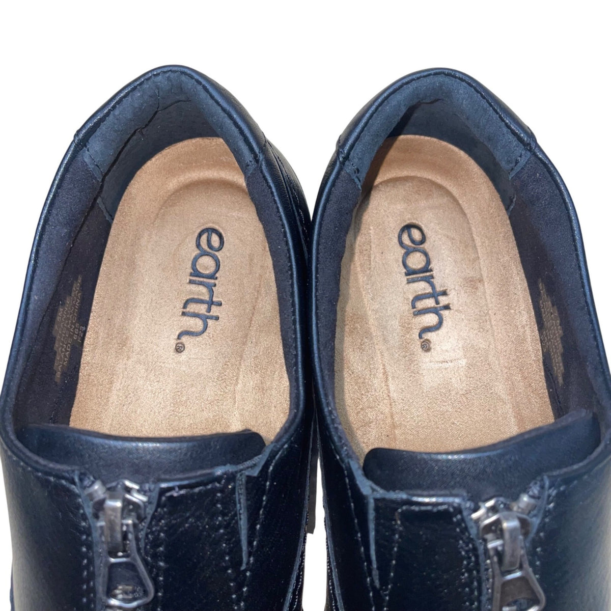 Earth Women’s Black Leather Zip Up Slip-On Fannie Comfort Shoes Size 7.5M