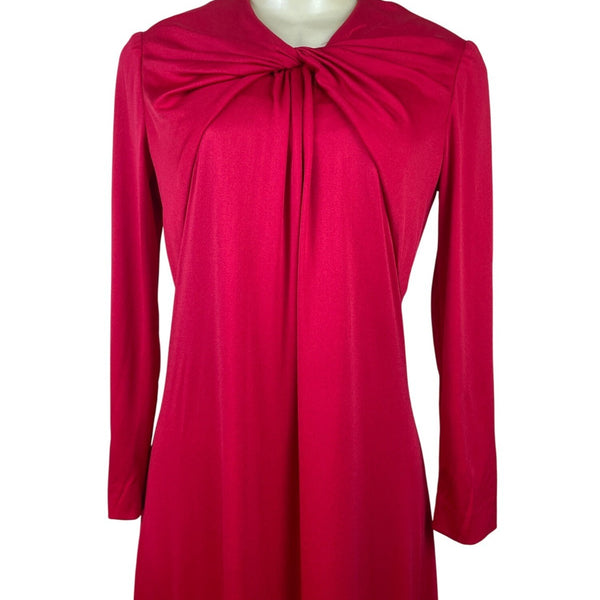 Vintage Leo Narducci Long Sleeve Red Maxi Dress With Knotted Front Detail