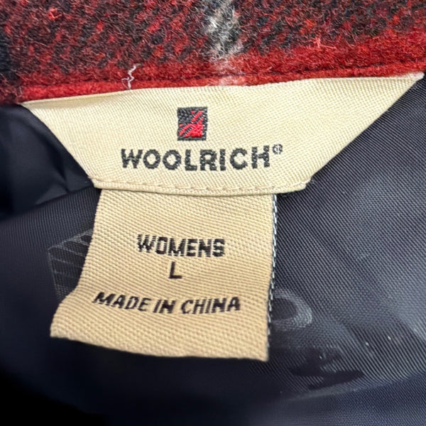 Woolrich Womens Red Plaid Wool Blend Double-Breasted Jacket Winter Coat Size L