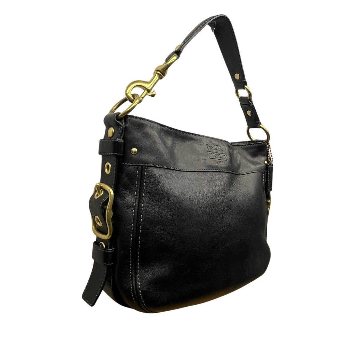Coach Women’s Black Leather With Golden Buckle Details Hobo Shoulder Bag