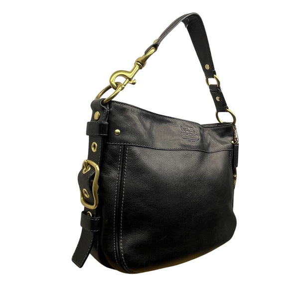 Coach Women’s Black Leather With Golden Buckle Details Hobo Shoulder Bag