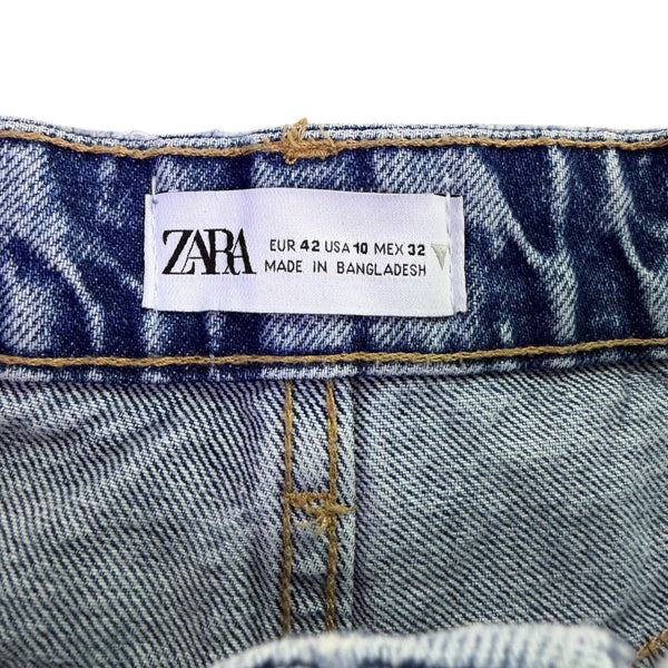 Zara Womens Blue Denim Cotton High-Waisted Casual Relaxed Shorts Size 10