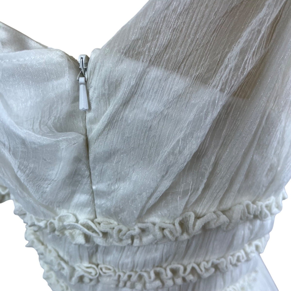 One Shoulder White Chiffon Maxi Dress With Pleated Waistband Detailed