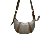 Fossil Women’s Beige Logo Pattern & Brown Leather Trim Adjustable Strap Hobo Bag