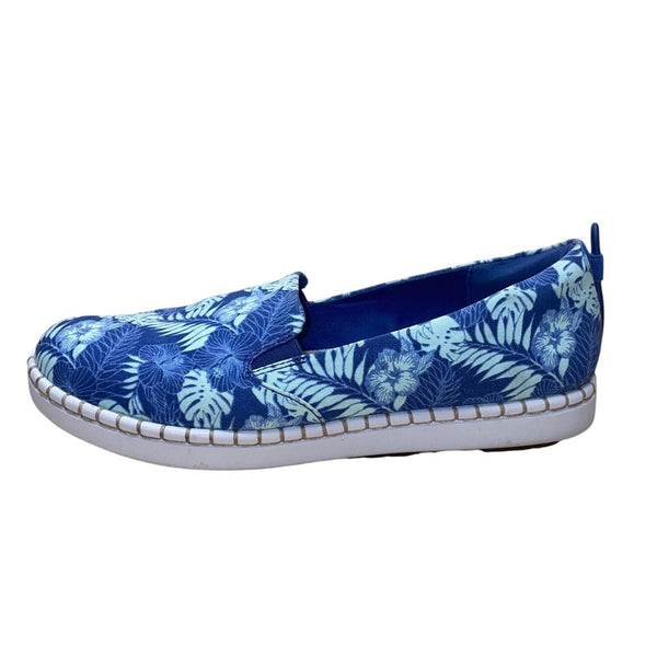 Clarks Women’s Blue Floral Cushion Soft Cloudsteppers Slip-On Shoes Size 11 Wide