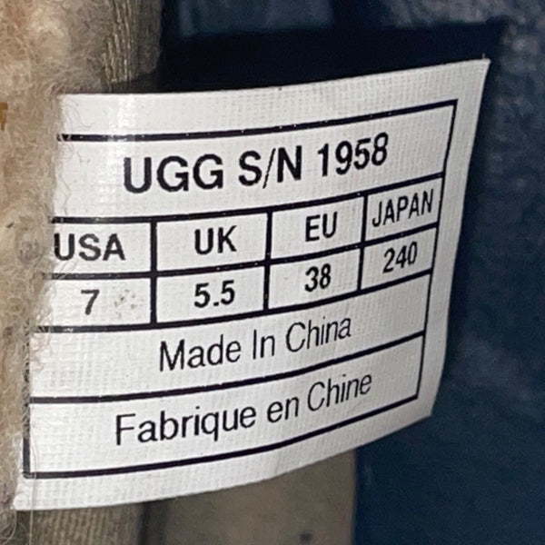 UGG Women’s Black Leather Sheepskin Lined Wooden-Heeled Mid-Calf Boots Size 7