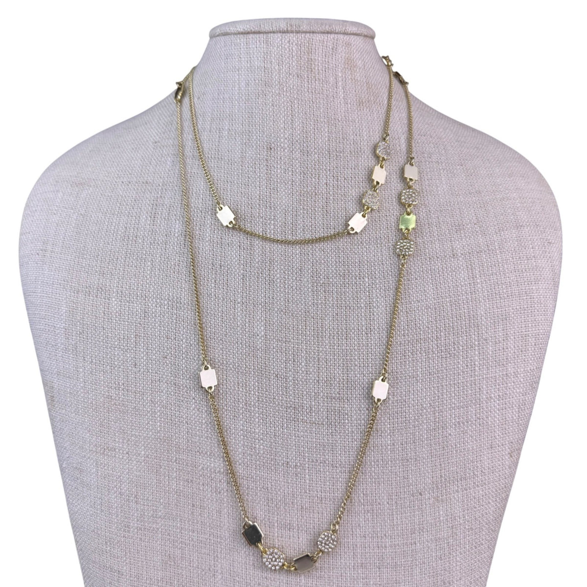 DKNY Womens Gold Tone Metal Long Chain Necklace Elegant Multi-Layer Design