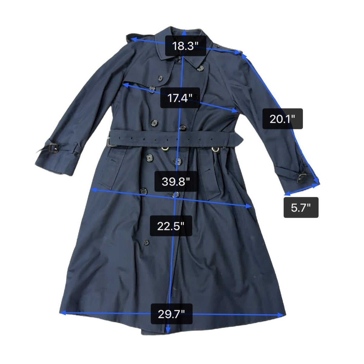 Navy Double-Breasted Womens Trench Coat Long Belted Cotton Blend Timele