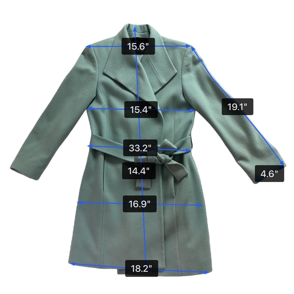 Louben Womens Mint Wool & Cashmere Blend Belted Blazer Coat Size 4