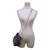 Women’s Black & Silver Sequined With Drawstring Chain Strap Purse