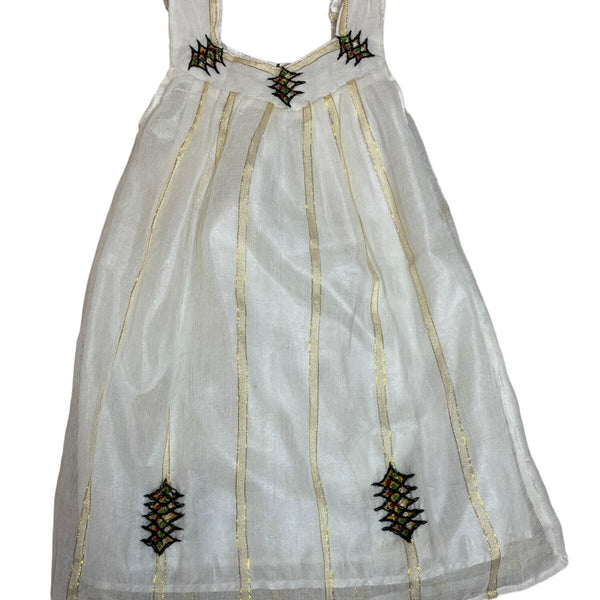 Traditional Girls White & Gold Embroidered Dress With Sleeveless Design