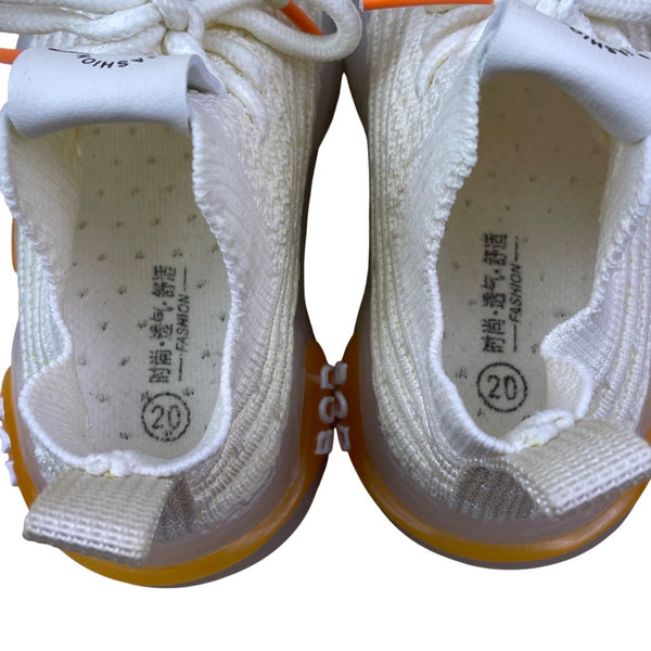 Uom Babies White & Orange Knitted Breathable Slip-in Sneakers Size 20