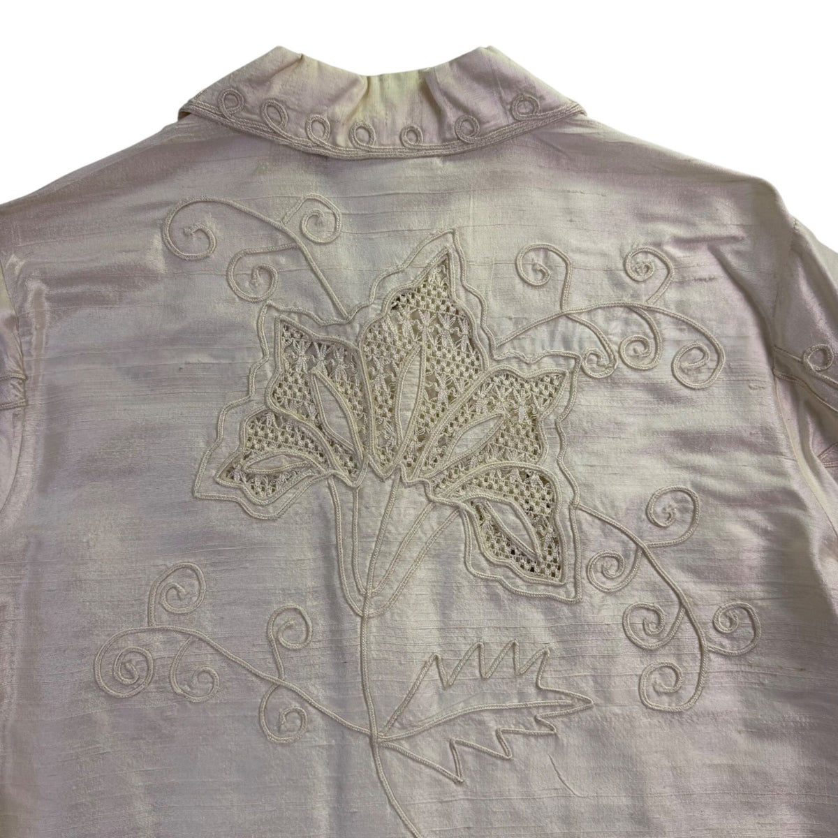 Coldwater Creek Womens Ivory 100% Silk Embroidered Long Sleeve Jacket Size S