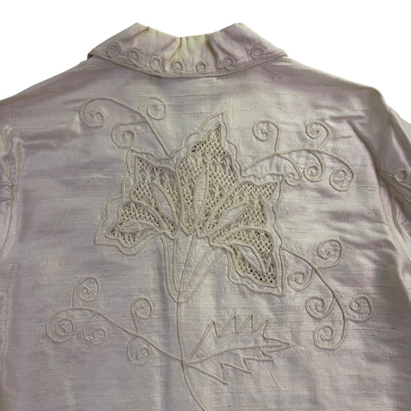 Coldwater Creek Womens Ivory 100% Silk Embroidered Long Sleeve Jacket Size S