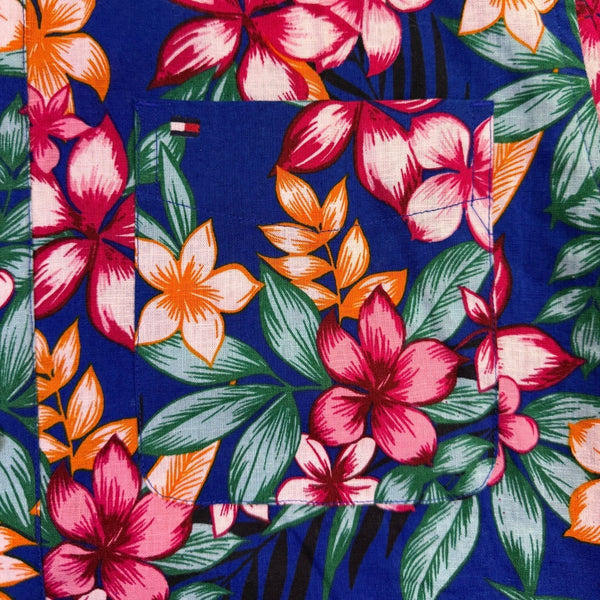 Tommy Hilfiger Mens Blue Linen & Cotton Hawaiian Floral Button-Up Shirt Size M