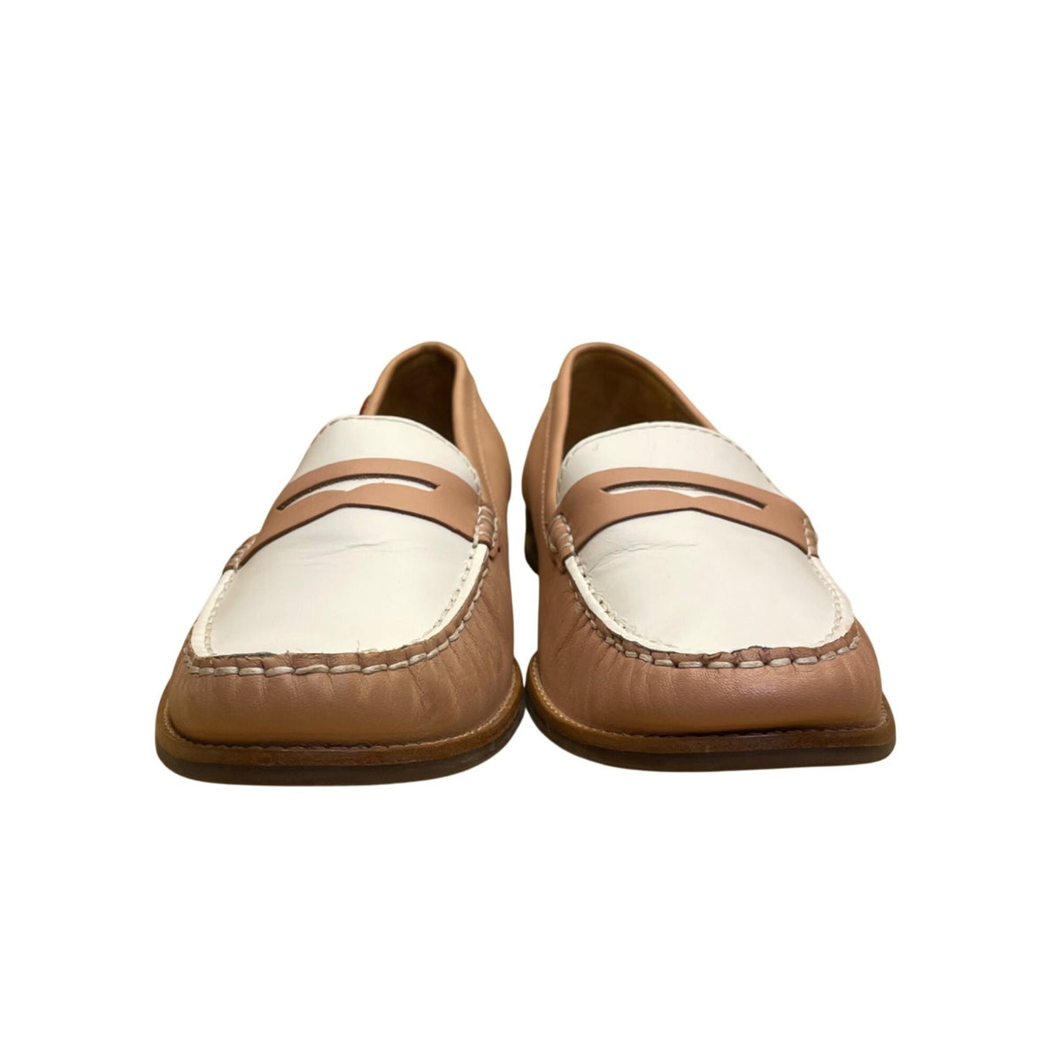 Marc Joseph Women’s Pink & White Leather East Village 2 Penny Loafers Size 10