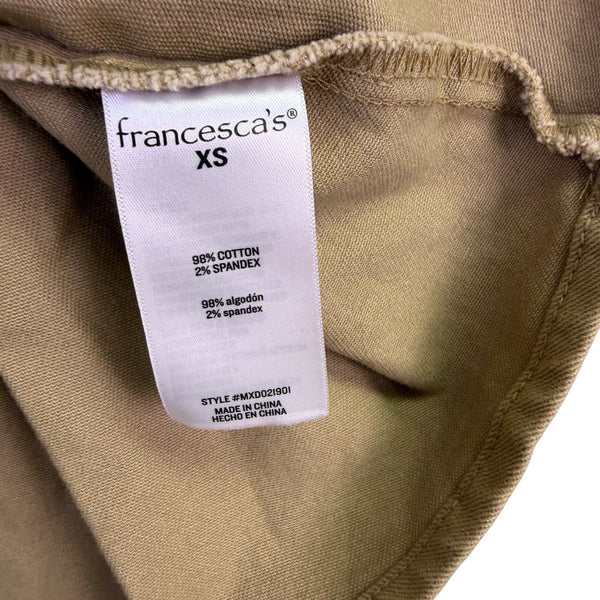 Francescas Womens Khaki Cotton Strapless Belted Dress Pleated Casual Chic Sz XS 