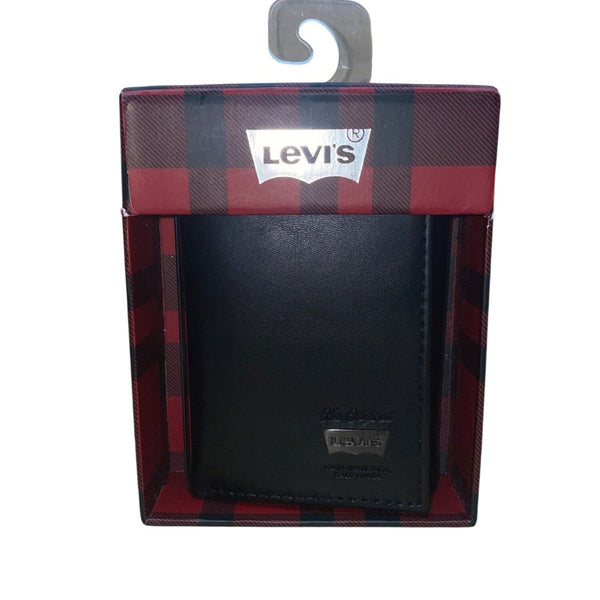 Levis Men’s Black Leather Trifold RFID Blocking Wallet