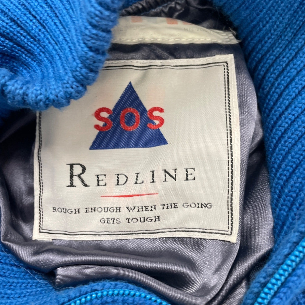 Sos Redline Vintage Unisex Blue Half-Zip Sweater With Triangle Pattern