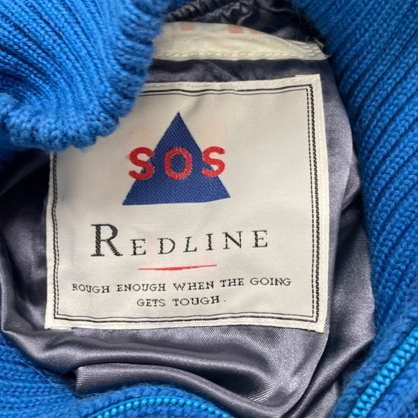 Sos Redline Vintage Unisex Blue Half-Zip Sweater With Triangle Pattern