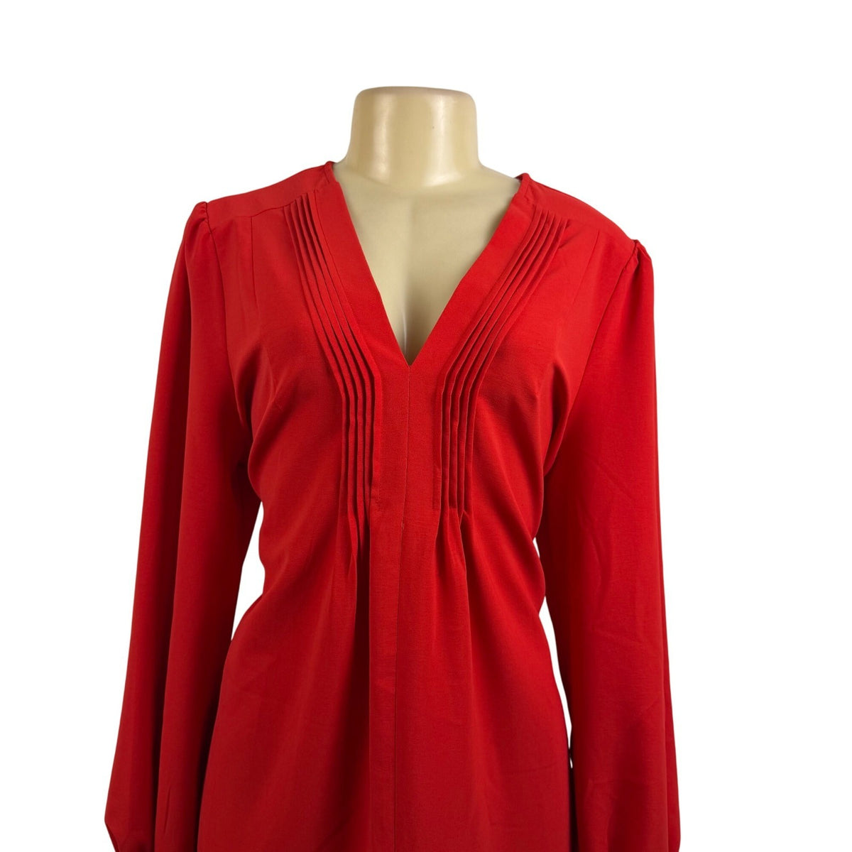 Dokotoo Womens Red Polyester Long-Sleeve V-Neck Pleated Tunic Dress Flowy Sz XL