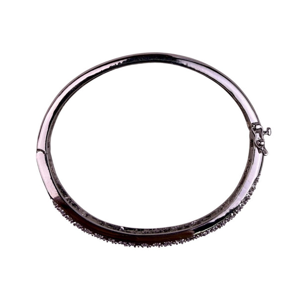 Silver Tone Womens Pavé Crystal Hinged Bangle Bracelet Elegant Design Approx 7"