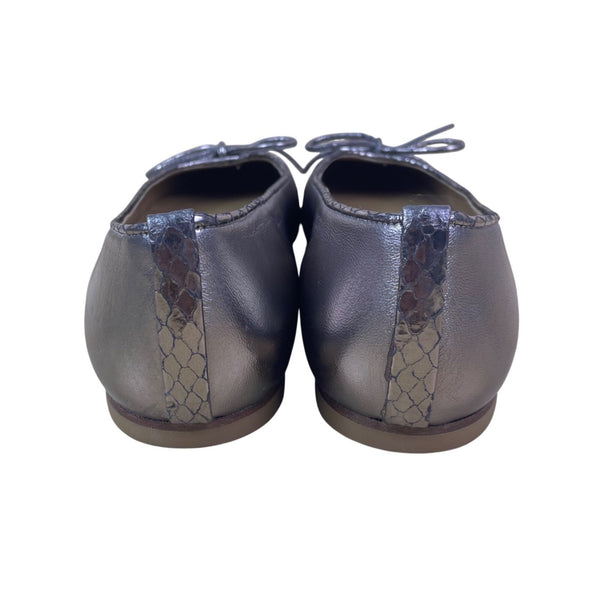 Stuart Weitzman Women’s Bronze Leather Metallic Cap Toe Bow Flats Size 8.5N