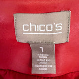 Chicos Red Quilted Faux Leather Jacket Open Front Diamond Stitching Women Sz1