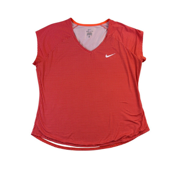 Nike Womens Red Dri-FIT Short Sleeve V-Neck Activewear Top Size  XL