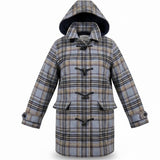 L.L. Bean Womens Plaid Wool-Blend Hooded Toggle Coat Blue/Yellow Sz M