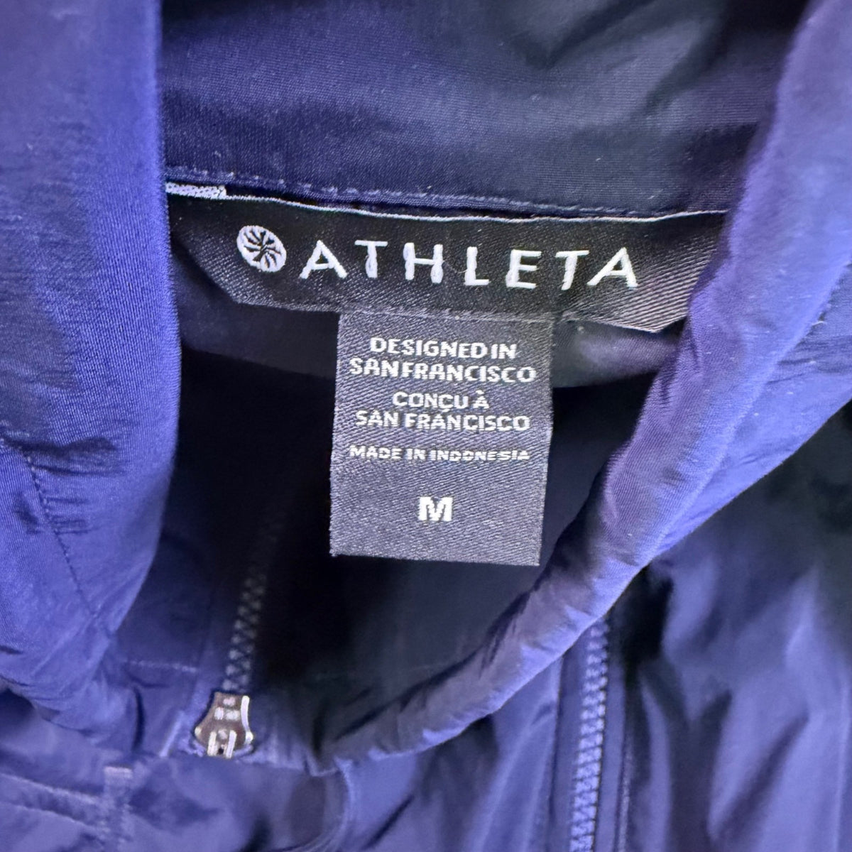 Athleta Womens Navy Nylon Zip-Up Lightweight Windbreaker Jacket Size M