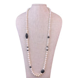 Contemporary Baroque Pearl Necklace With Black Pave Accented Spacers Elegant