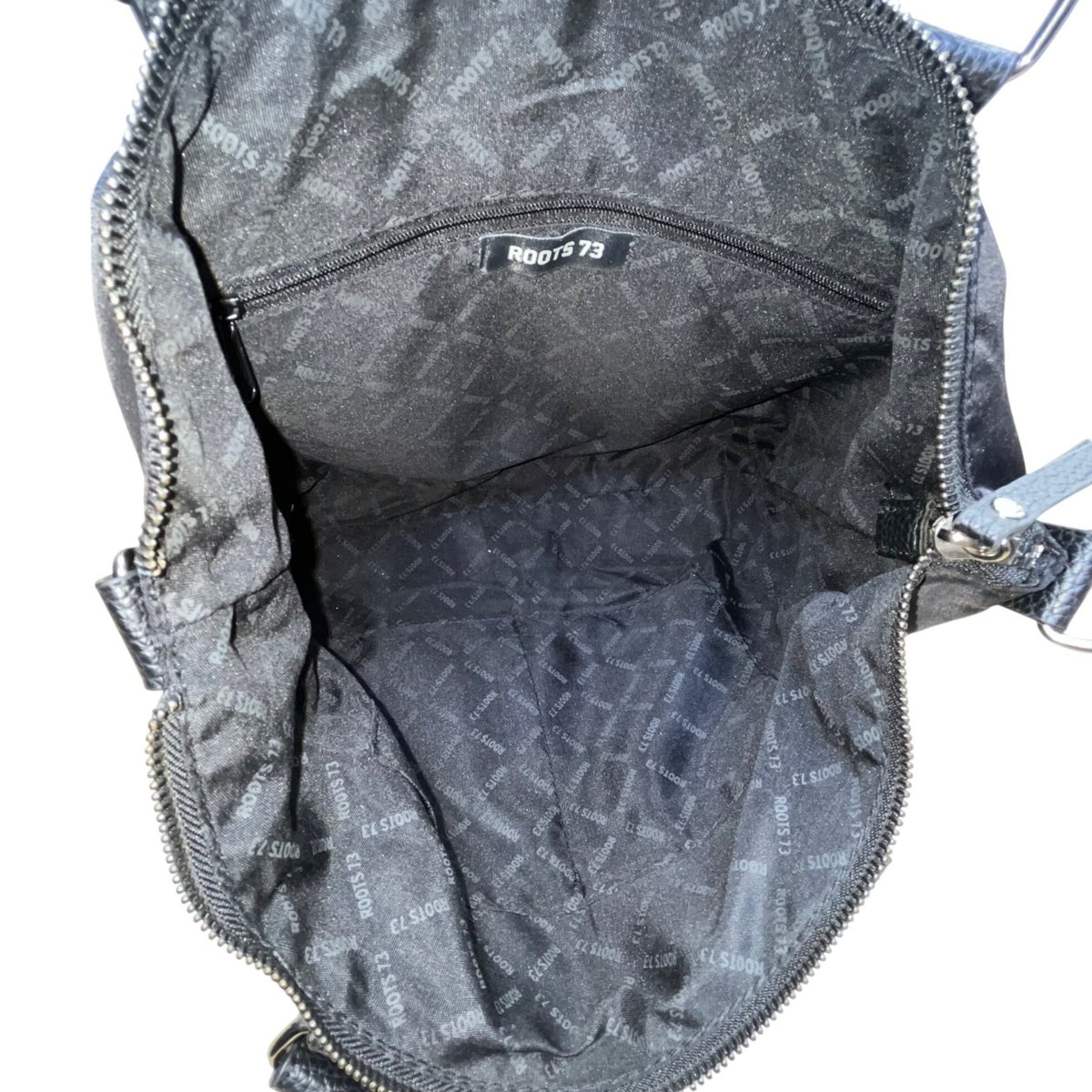 Roots 73 Women’s Black Nylon & Faux Leather With Front Zipper Pocket Tote Bag