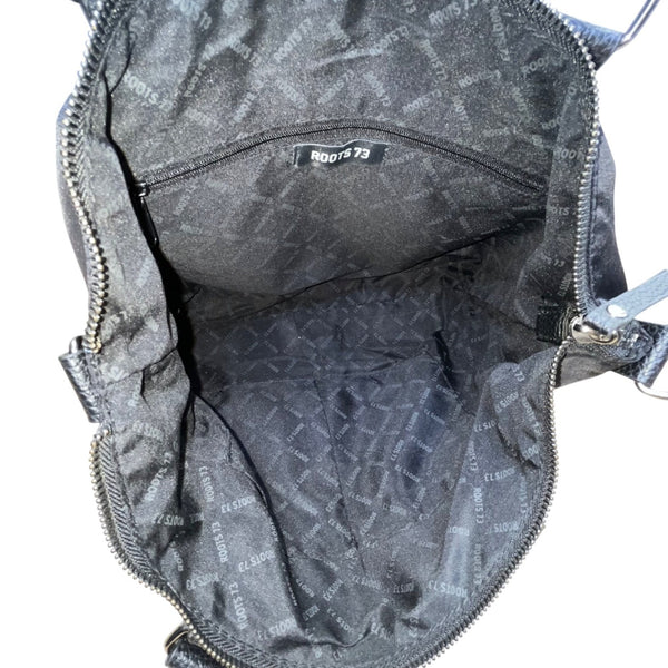 Roots 73 Women’s Black Nylon & Faux Leather With Front Zipper Pocket Tote Bag