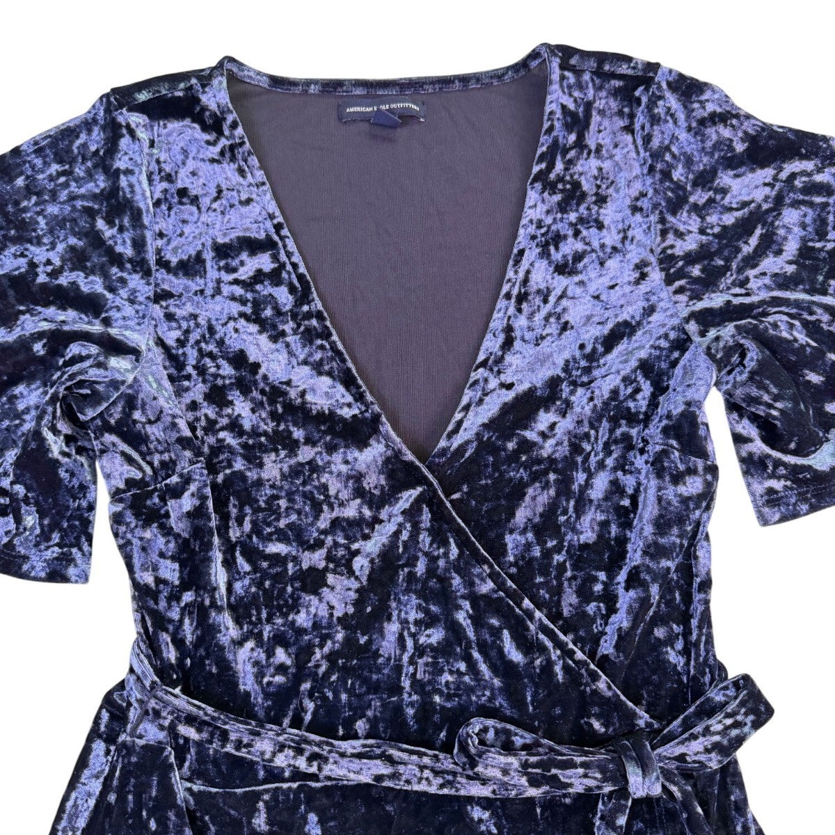 American Eagle Women’s Navy Velvet Wrap Dress Medium Short Sleeve Size M