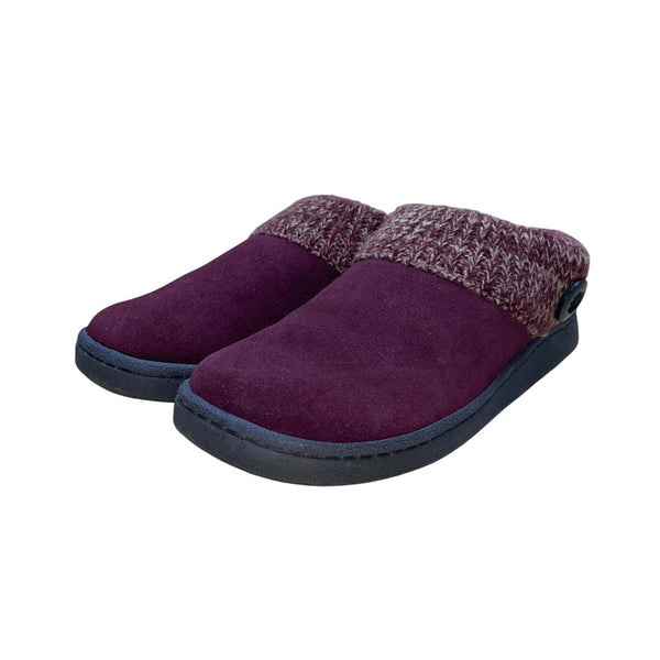 Clarks Women’s Burgundy Knit Cuff With Faux Fur Lining Slippers Size 10M