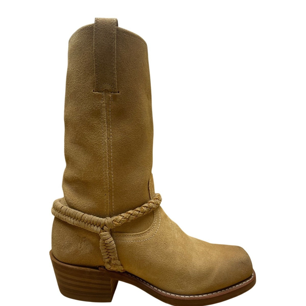 Frye Women’s Yellow Suede Braided Strap High Shaft Western Boots Size 8 1/2 M