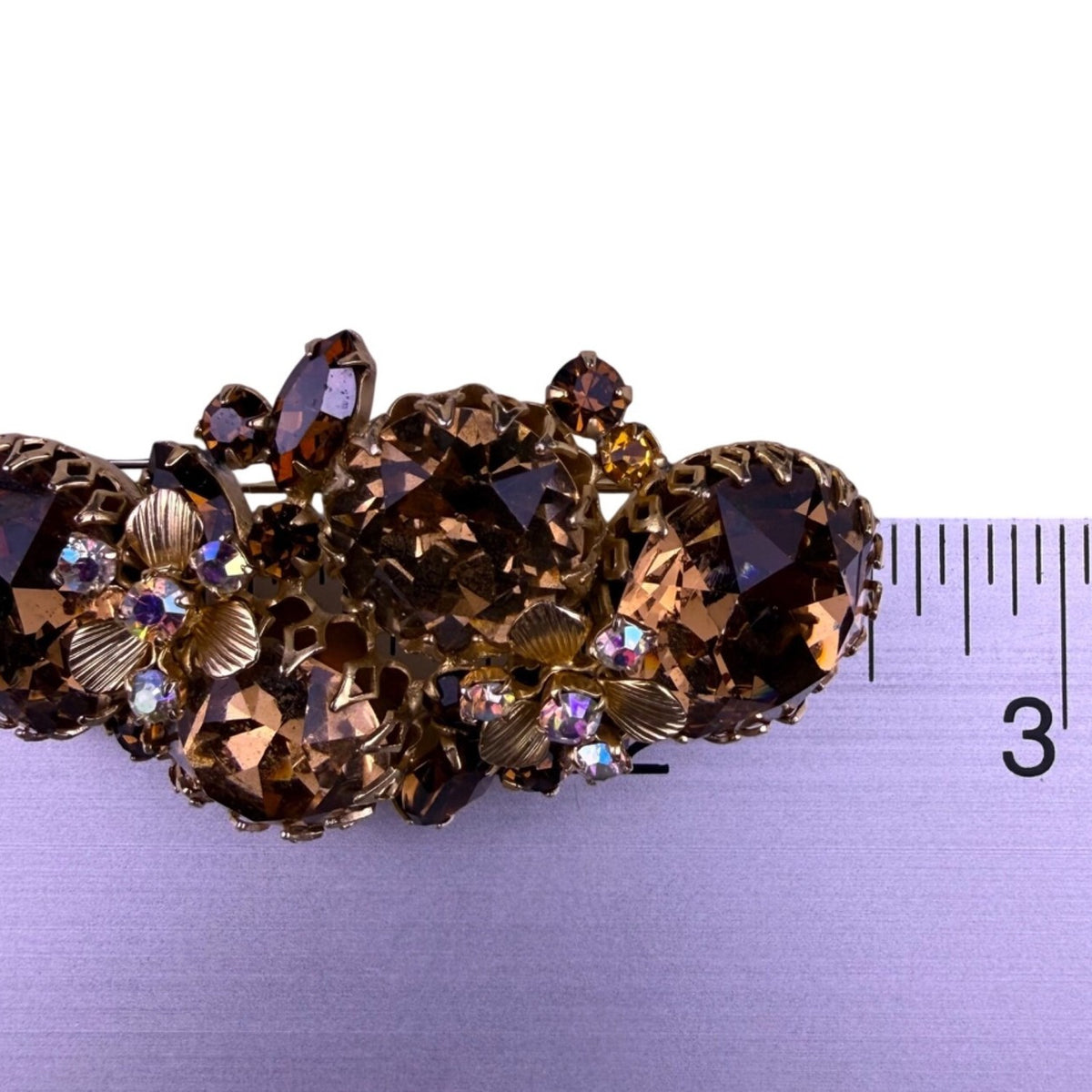 Hattie Carnegie Womens Gold Tone Smoky Topaz Crystal Brooch & Clip-On Earrings S