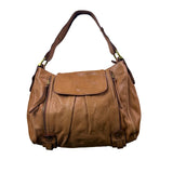 Kooba Women’s Tan Leather Front Brass Hardware Multiple Pockets Shoulder Bag