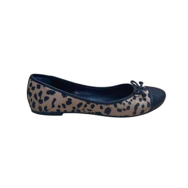 Mr. Cat Women’s Beige & Black Animal Print  Leather Cap Toe Ballet Flats Size 10