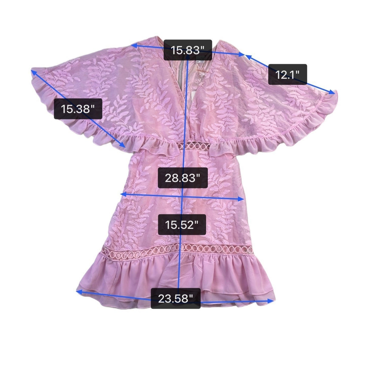 Selfie Leslie Womens Pink Embroidered Mini Dress With Flounce Sleeves Size S