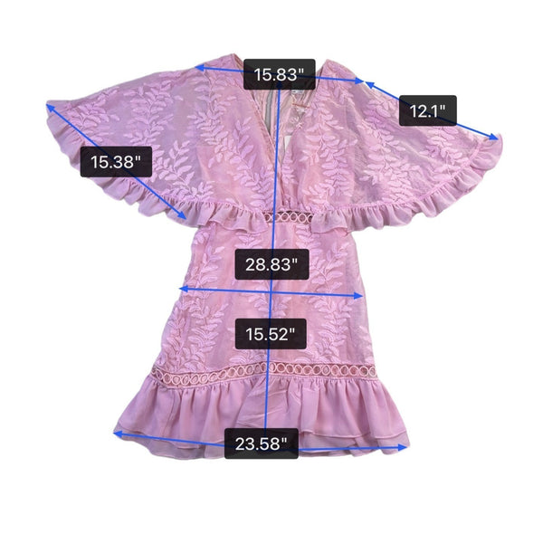 Selfie Leslie Womens Pink Embroidered Mini Dress With Flounce Sleeves Size S