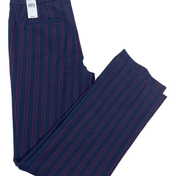 Loft Marisa Trouser Pants Navy & Burgundy  High-Waist Wide-Leg Size 4 - New