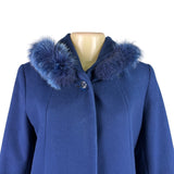 Pendleton Womens Navy Wool & Cashmere Coat With Fox Fur Trim Hood Size 8