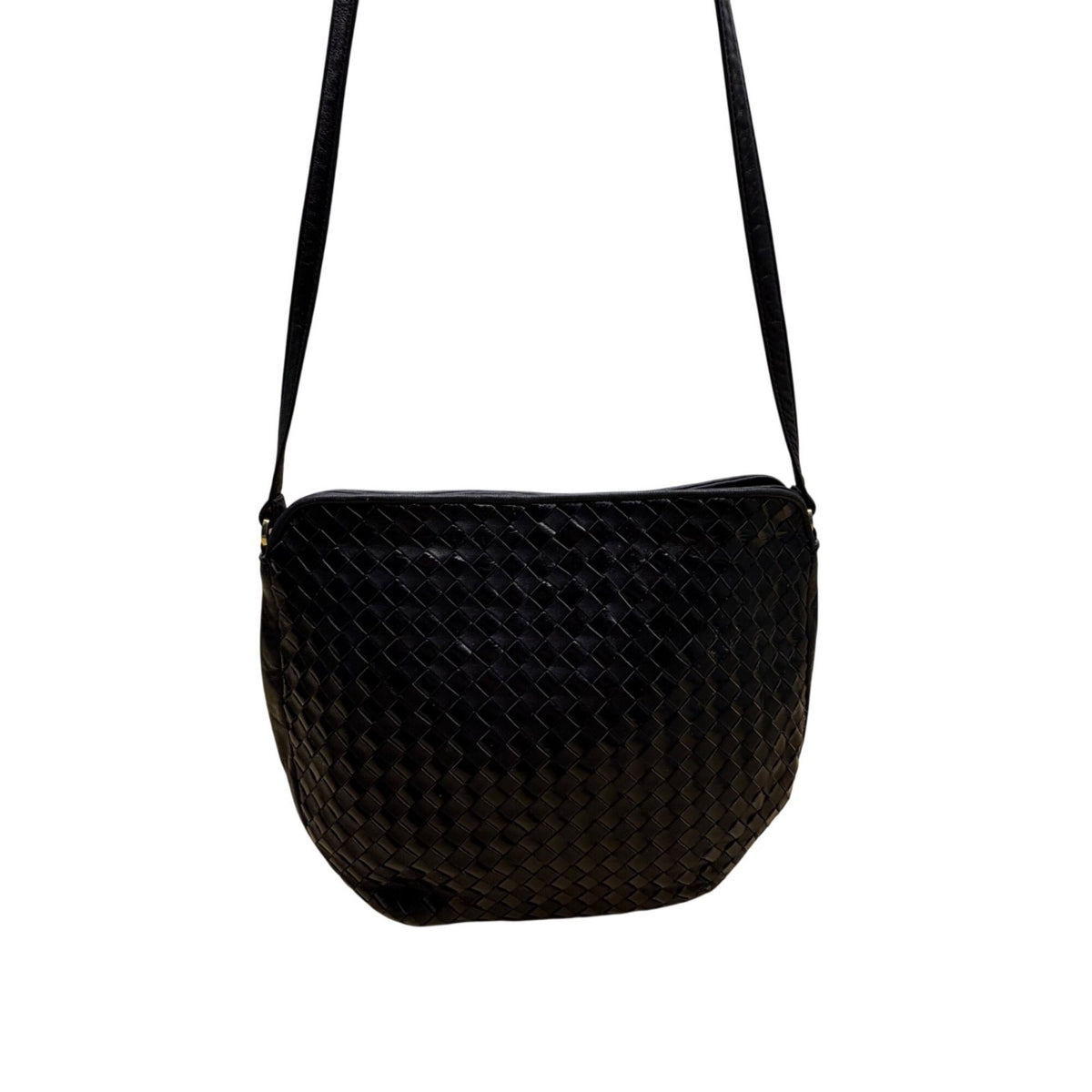 Jay Herbert Women’s Black Leather Woven Vintage Style Knotted Strap Shoulder Bag