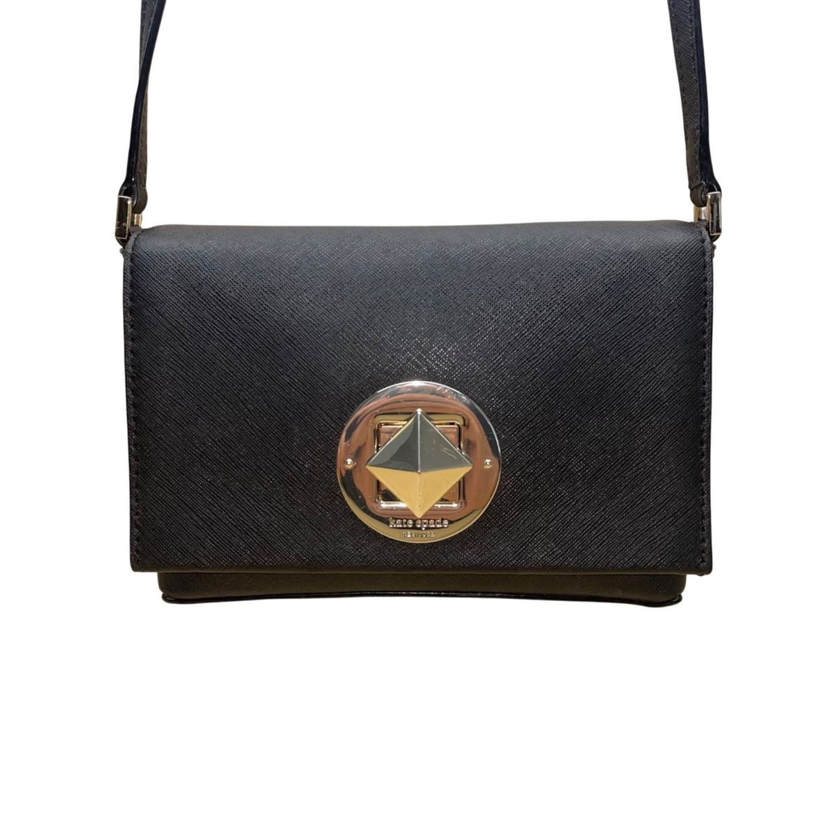 Kate Spade Women’s Black Leather Turn Lock Closure Adjustable Crossbody Bag