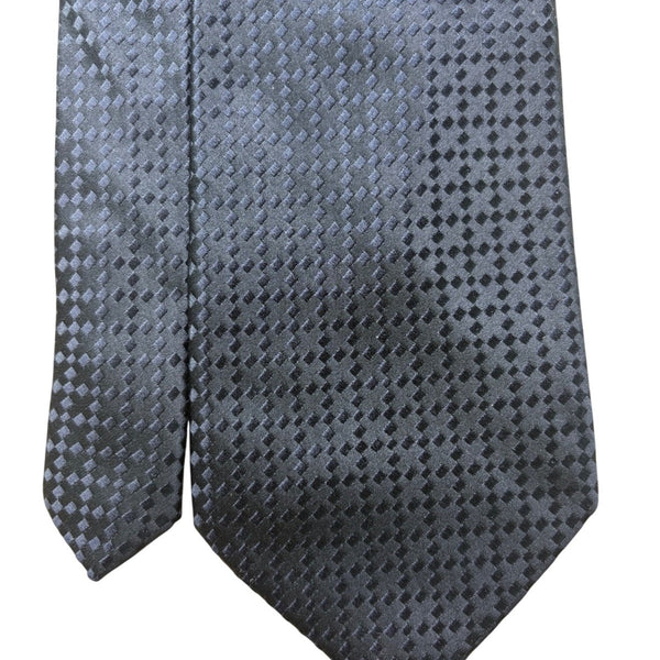 Henry Jacobson Mens Black 100% Silk Checkered Pattern Tie Elegant Neckwear