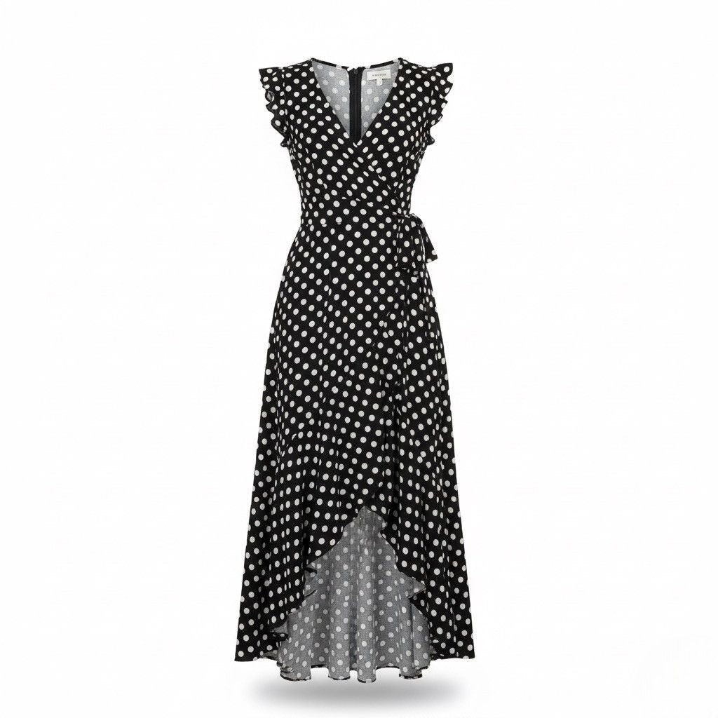 Grecerelle Womens Navy Polka Dot Maxi Wrap Dress Rayon/Spandex Sz M