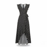 Grecerelle Womens Navy Polka Dot Maxi Wrap Dress Rayon/Spandex Sz M